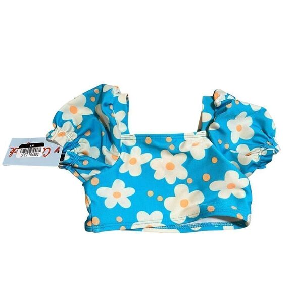 NEW Cat & Jack Baby Girls' Puff Sleeve Bikini Set Blue Floral 12 Month - Picture 2 of 7